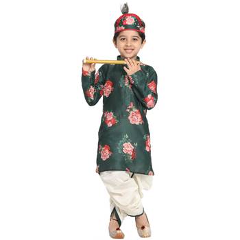 Green Printed Blended Cotton Boys-Dhoti-Kurta 2