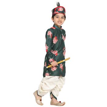 Green Printed Blended Cotton Boys-Dhoti-Kurta 3