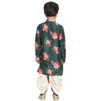 Green Printed Blended Cotton Boys-Dhoti-Kurta 5