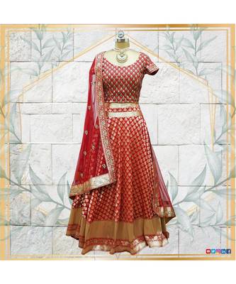 The gorgeous Lehenga is made in silk with handwork of gota pati and nalki work on the dupatta 1