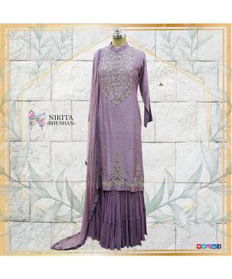A combination of chinon silk kurta with crepe chiffon dupatta and pure, designer georgette sharara 1