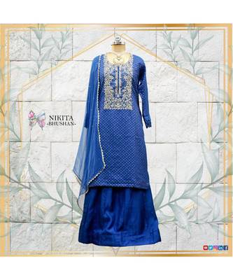A gorgeous handwork dress with banarasi kurta and silk skirt. The dupatta is made in chiffon with gota lac 1