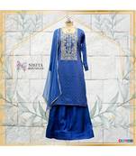 A gorgeous handwork dress with banarasi kurta and silk skirt. The dupatta is made in chiffon with gota lac