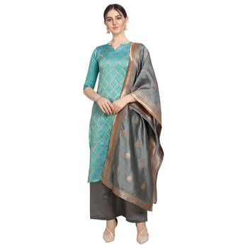 turquoise Elora Cotton Jacquard Unstitched Chex Salwar Suit Dress Material for Women 1