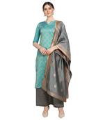 turquoise Elora Cotton Jacquard Unstitched Chex Salwar Suit Dress Material for Women
