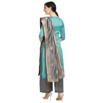 turquoise Elora Cotton Jacquard Unstitched Chex Salwar Suit Dress Material for Women 3