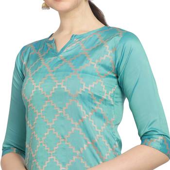 turquoise Elora Cotton Jacquard Unstitched Chex Salwar Suit Dress Material for Women 4