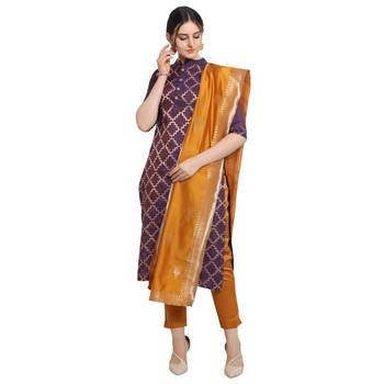 purple Elora Cotton Jacquard Unstitched Chex Salwar Suit Dress Material for Women 1