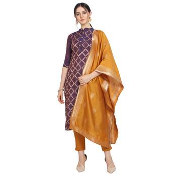 purple Elora Cotton Jacquard Unstitched Chex Salwar Suit Dress Material for Women 2