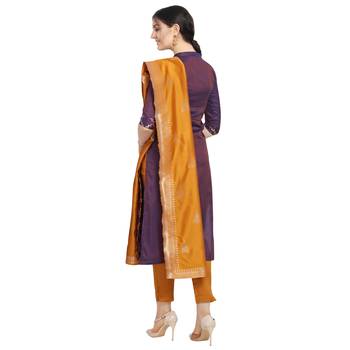 purple Elora Cotton Jacquard Unstitched Chex Salwar Suit Dress Material for Women 4
