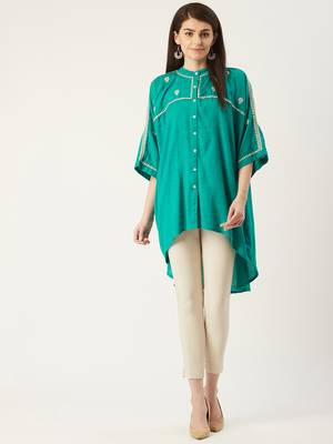 Pinksky Green woven viscose rayon long-tops 1