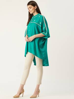 Pinksky Green woven viscose rayon long-tops 3