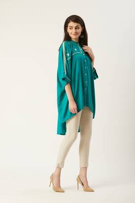 Pinksky Green woven viscose rayon long-tops 5