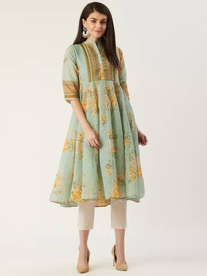 Pinksky Blue woven cotton ethnic-kurtis 1