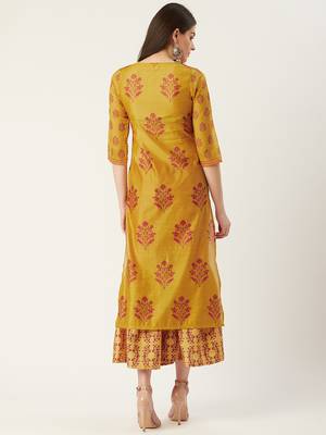 Pinksky Yellow woven crepe ethnic-kurtis 1