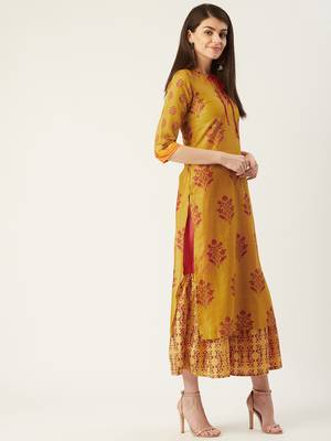 Pinksky Yellow woven crepe ethnic-kurtis 2