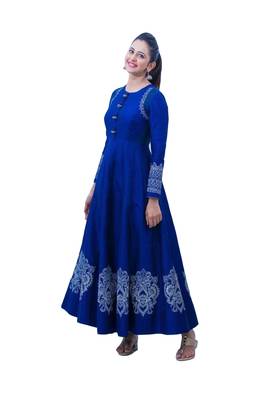 Women Rayon Blue Heavy Embroidery Designer Gown 1
