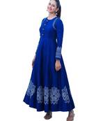 Women Rayon Blue Heavy Embroidery Designer Gown