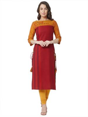 women's red  colour  embroidered cotton straight kurta 1