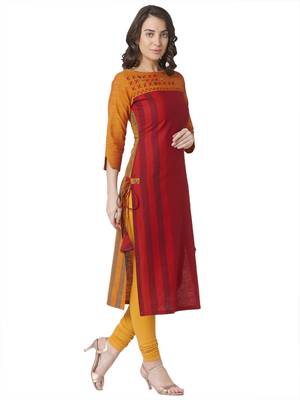 women's red  colour  embroidered cotton straight kurta 3