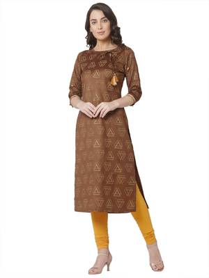 women's  brown colour  embroidered chanderi  straight kurta 1
