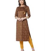women's  brown colour  embroidered chanderi  straight kurta