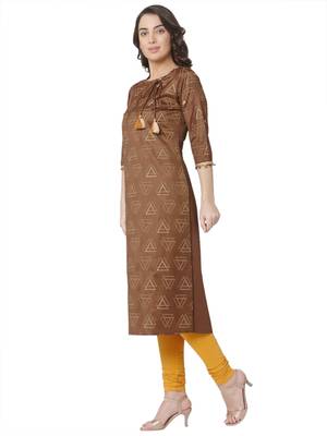 women's  brown colour  embroidered chanderi  straight kurta 2