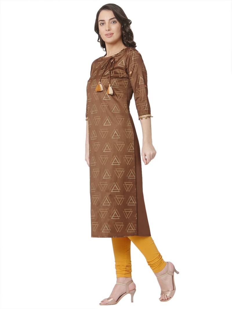 women's  brown colour  embroidered chanderi  straight kurta