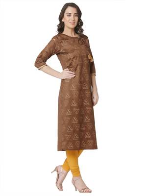 women's  brown colour  embroidered chanderi  straight kurta 3