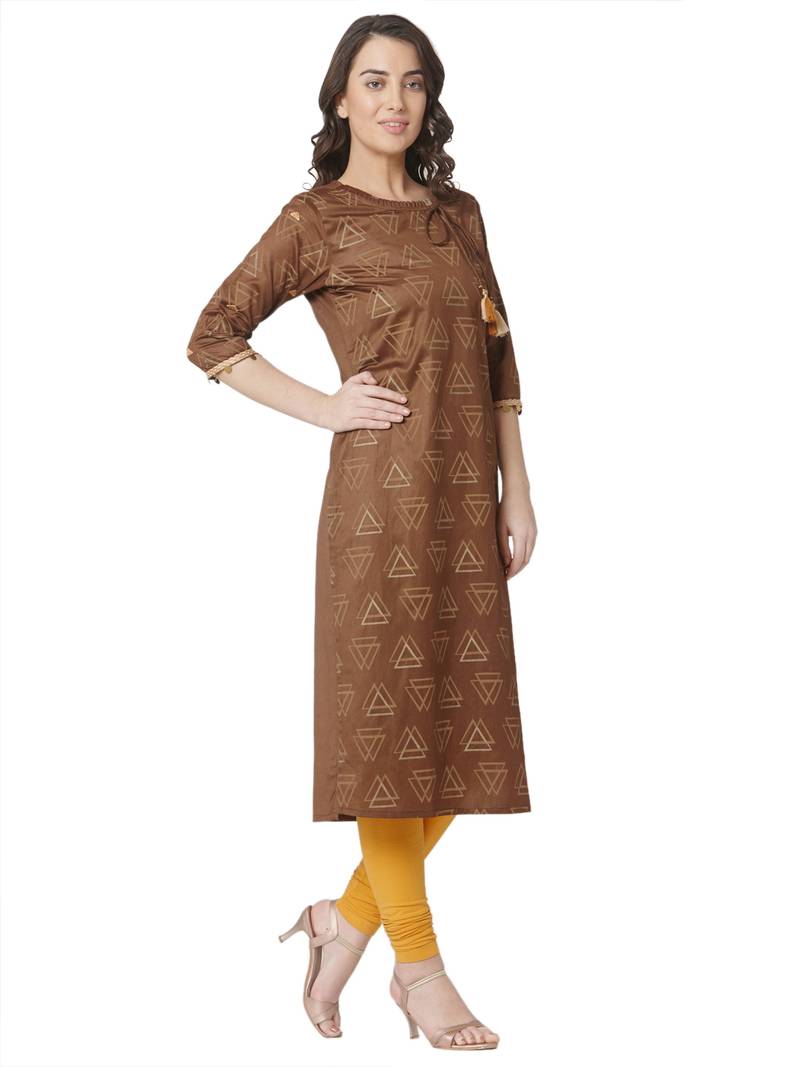 women's  brown colour  embroidered chanderi  straight kurta
