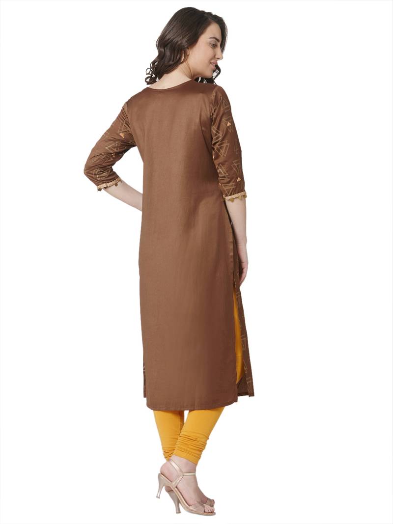 women's  brown colour  embroidered chanderi  straight kurta