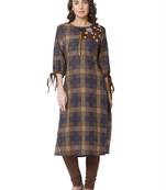 women's brown colour  embroidered cotton straight kurta