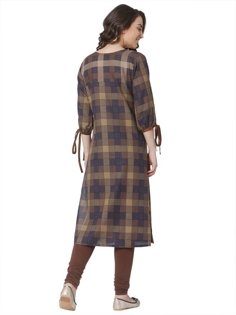 women's brown colour  embroidered cotton straight kurta