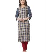 women's beige colour  embroidered cotton straight kurta