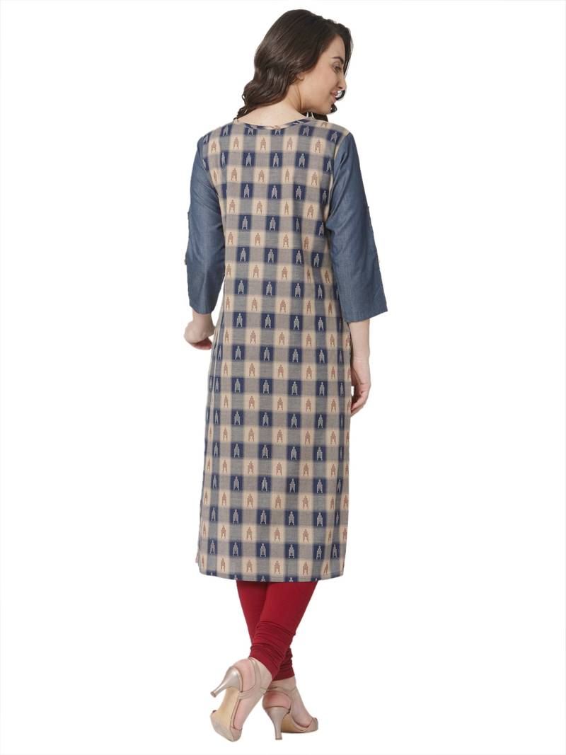 women's beige colour  embroidered cotton straight kurta
