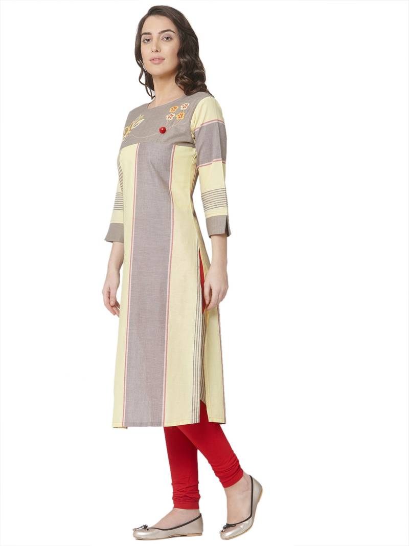 women's  multicolored  embroidered cotton straight kurta
