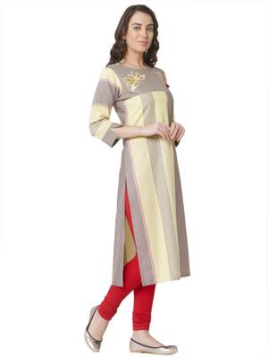 women's  multicolored  embroidered cotton straight kurta 3