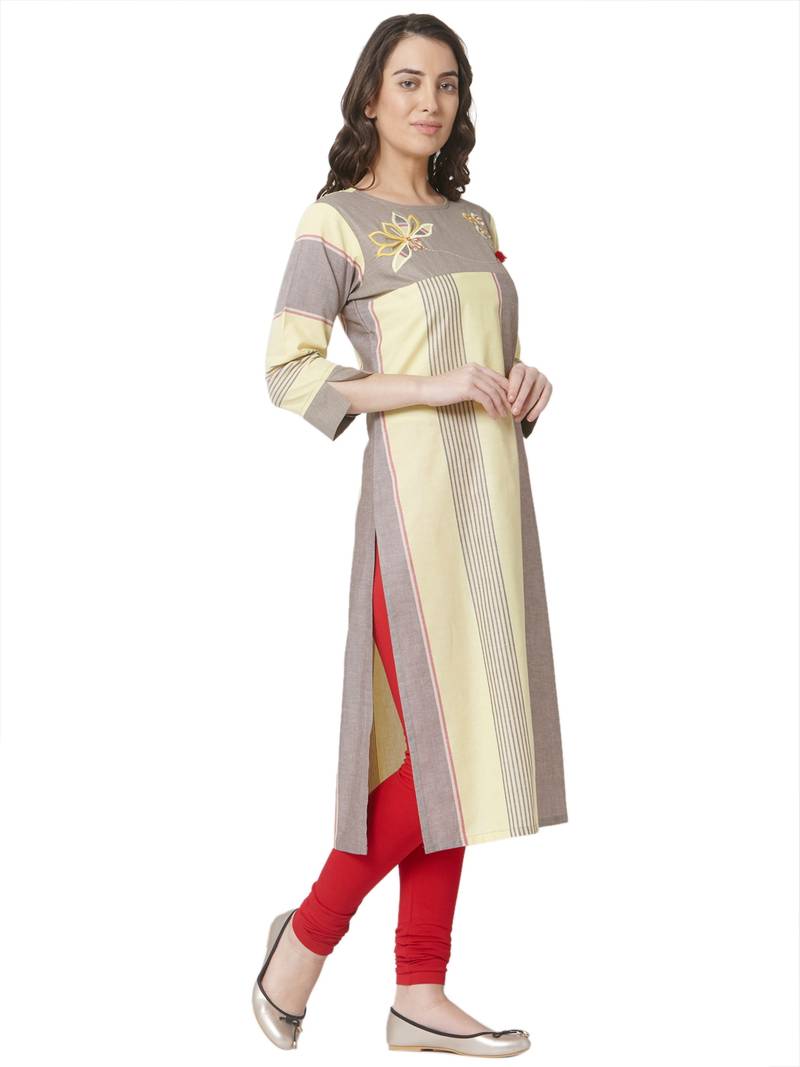 women's  multicolored  embroidered cotton straight kurta