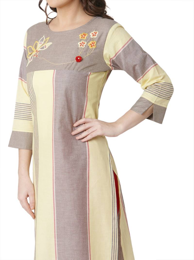 women's  multicolored  embroidered cotton straight kurta