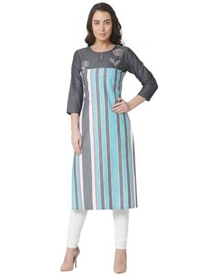 women's  multicolored  embroidered cotton straight kurta 1