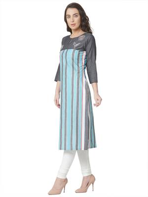 women's  multicolored  embroidered cotton straight kurta 2