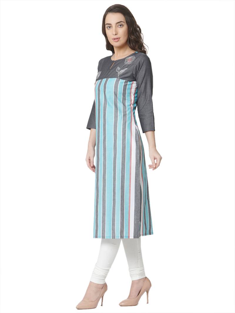 women's  multicolored  embroidered cotton straight kurta