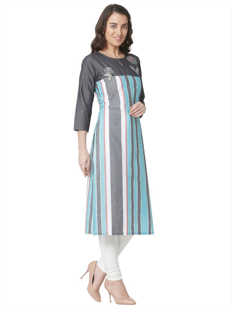 women's  multicolored  embroidered cotton straight kurta
