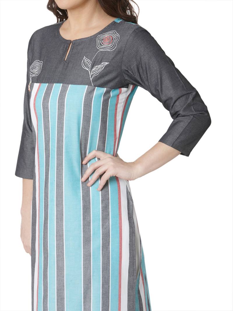 women's  multicolored  embroidered cotton straight kurta