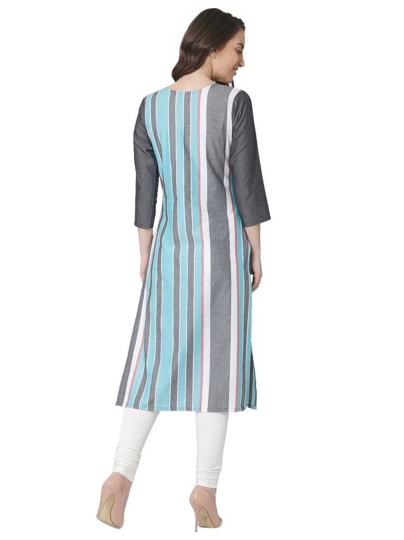 women's  multicolored  embroidered cotton straight kurta