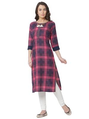 women's  multicolored  embroidered cotton straight kurta 1