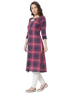 women's  multicolored  embroidered cotton straight kurta 2