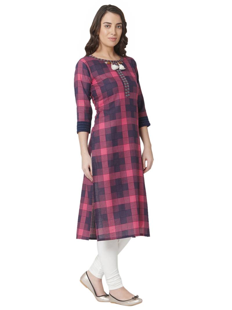 women's  multicolored  embroidered cotton straight kurta