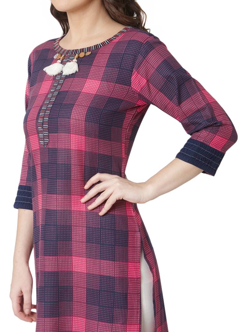 women's  multicolored  embroidered cotton straight kurta