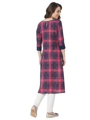 women's  multicolored  embroidered cotton straight kurta 5